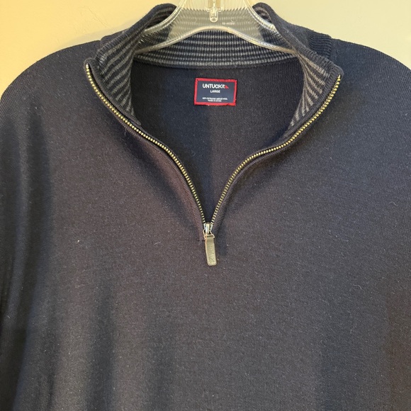 Untuckit Merino Wool Quarter-Zip Sweater Navy Large - Picture 6 of 8